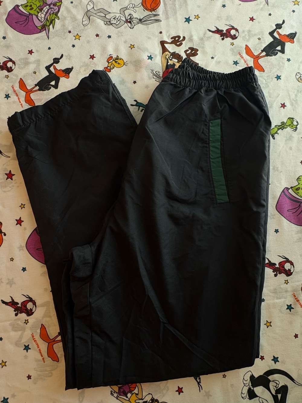 Men's Black Athletic Track Pants with Green Trim